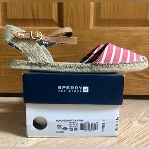 Sperry Hope Red Bretton Stripe Espadrilles Woman’s Size 12 NWT